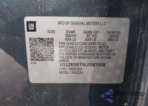 2020 Chevrolet Malibu Fwd Ls z USA, uszkodzony, nr VIN 1G1ZB5ST5LF087068